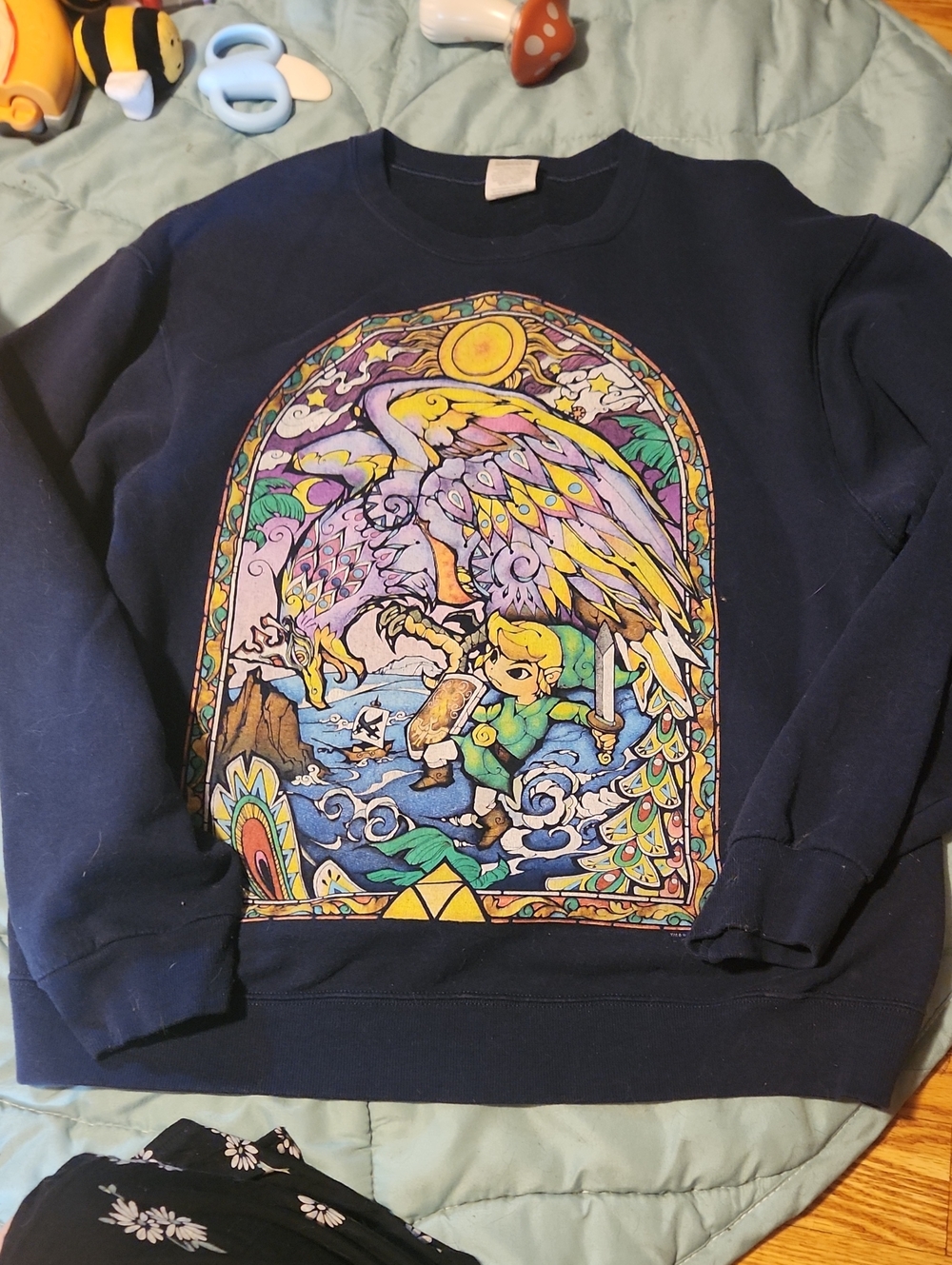 Jerzees Navy Crewneck Sweatshirt with Colorful Fantasy Stained-Glass Graphic